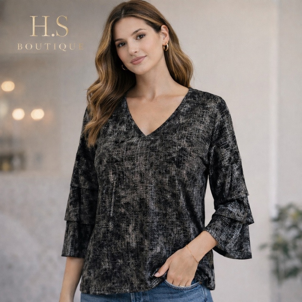 Skies Are Blue Black Metallic Blouse